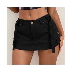 SHEIN Black Mini Skirt with Button Detail